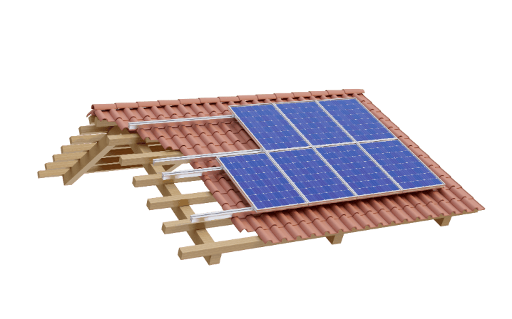 Ilustração de casa com painéis solares e economia